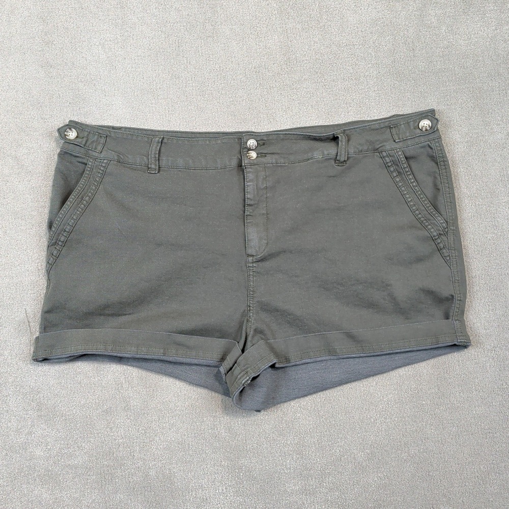 BKE Shorts Womens 18 Green Cotton Blend Cuffed Hem Double Button Mid Rise